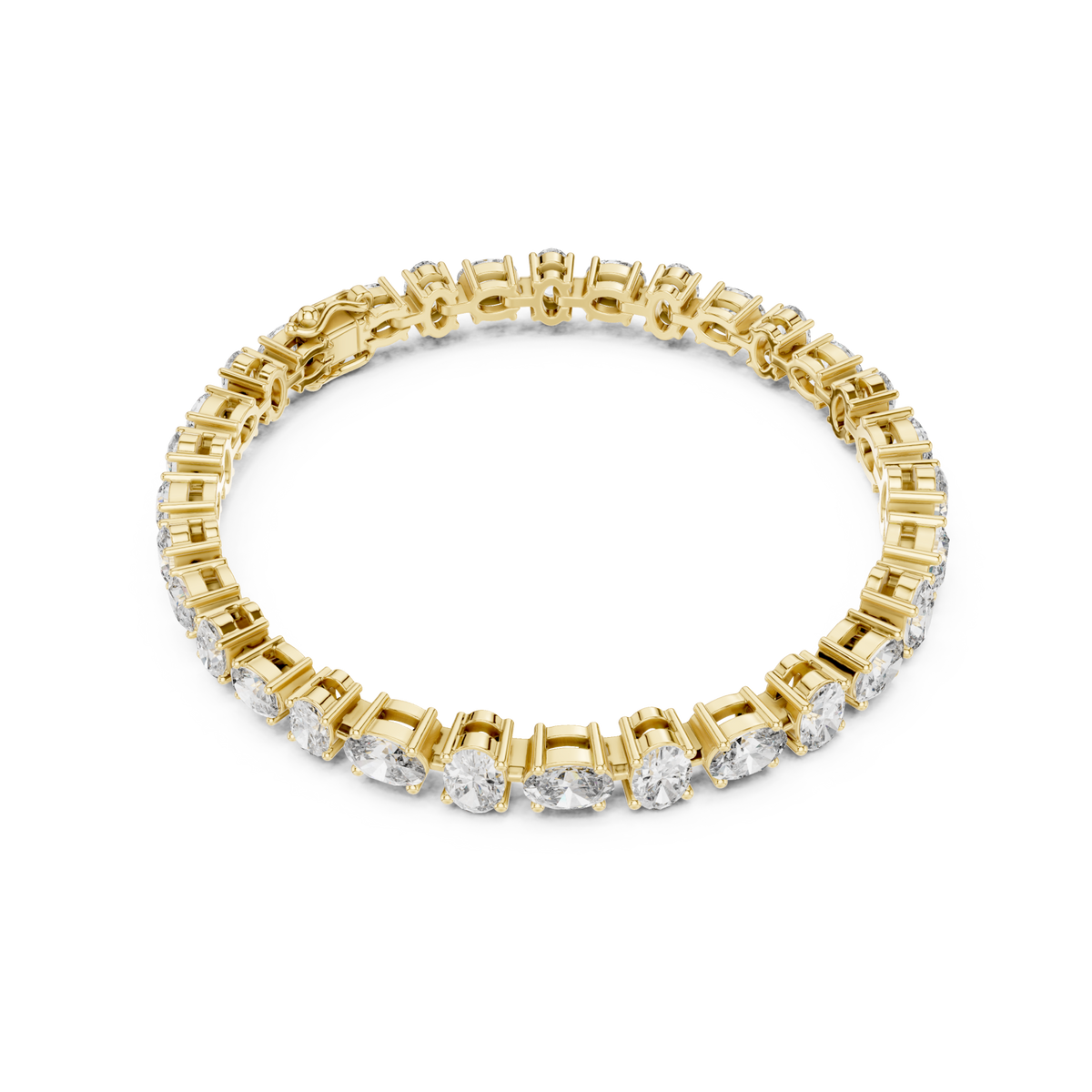  Gold East-West Oval Tennis Bracelet Side View