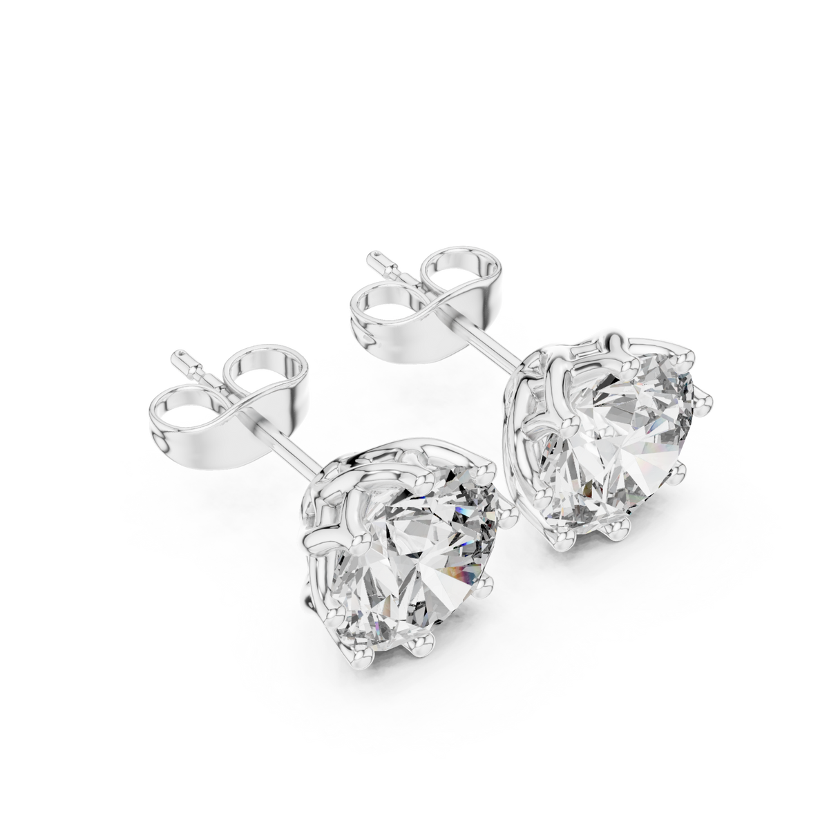  White Gold Eight-Prong Round Crown Studs Angle View