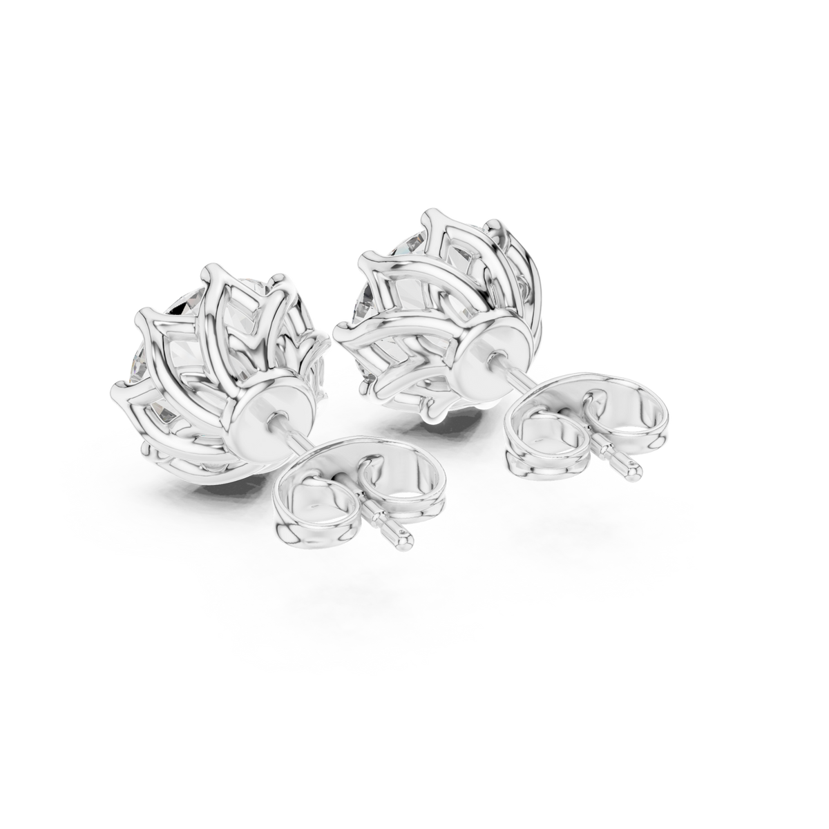  White Gold Eight-Prong Round Crown Studs Side View