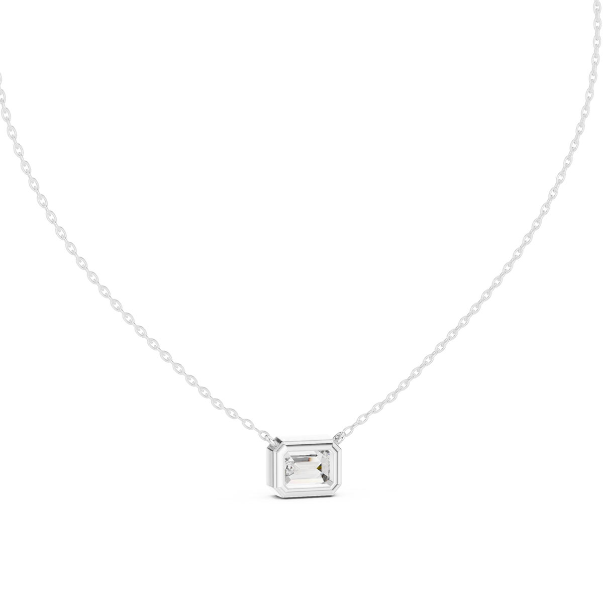 Emerald-cut bezel station necklace - large white gold detail view