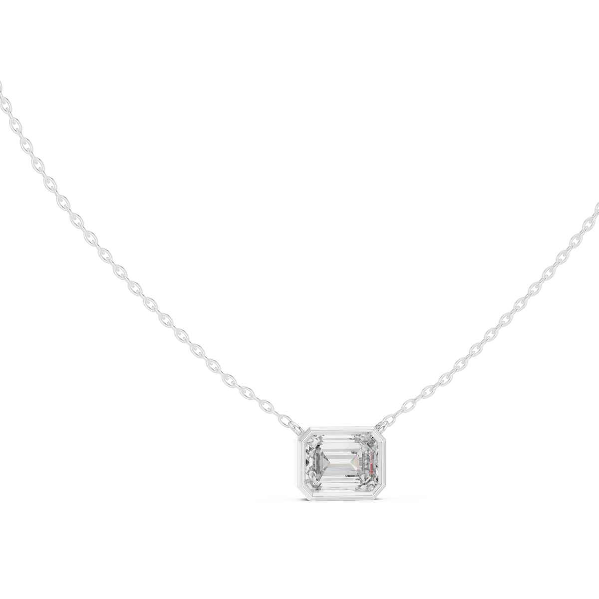 Emerald-cut bezel station necklace - large white gold front view