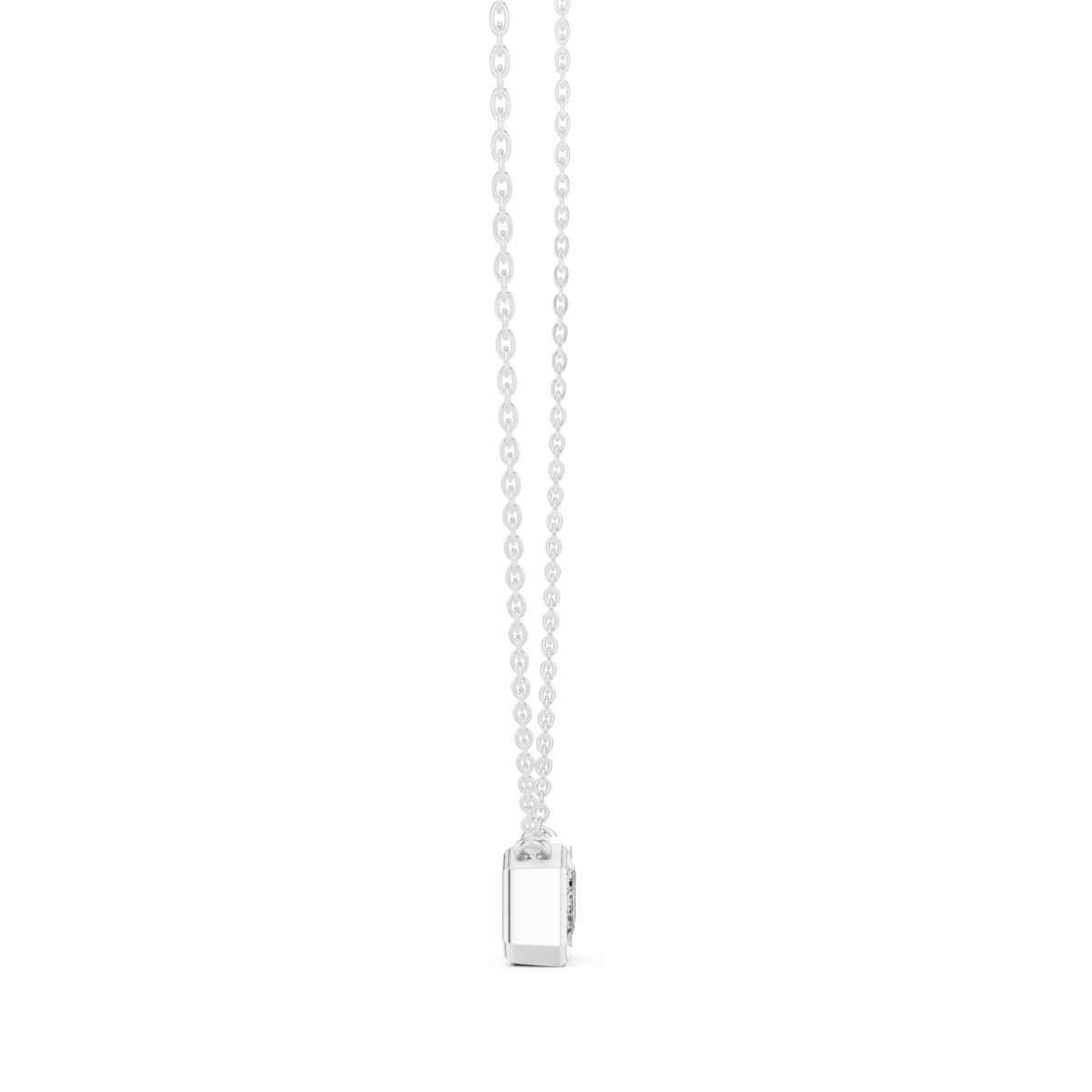 Emerald-cut bezel station necklace - large white gold side view