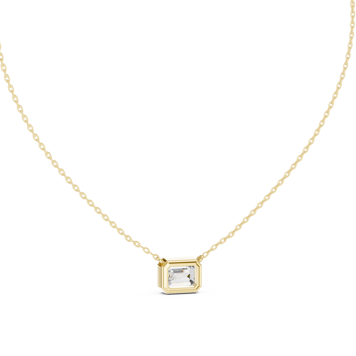 Emerald-cut bezel station necklace - large yellow gold detail view
