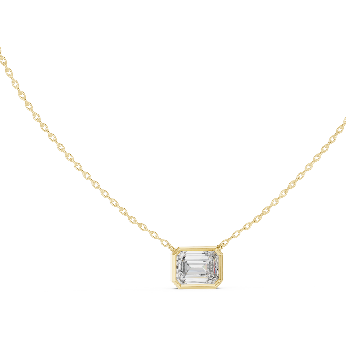 Emerald-cut bezel station necklace - large yellow gold front view