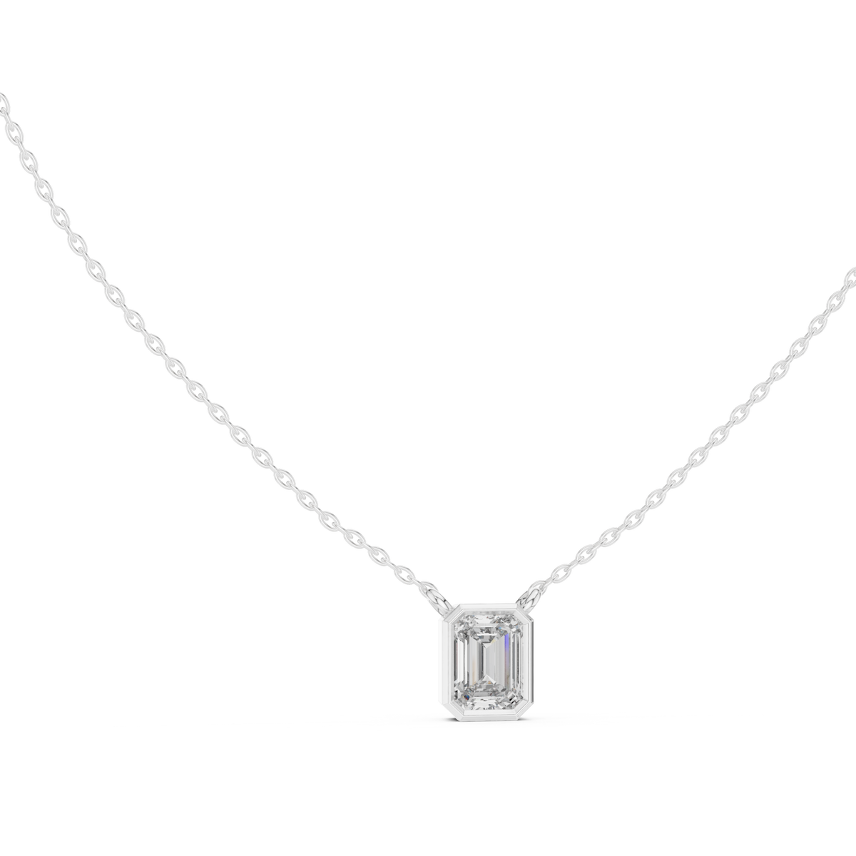 Emerald-cut bezel station necklace - petite white gold front view