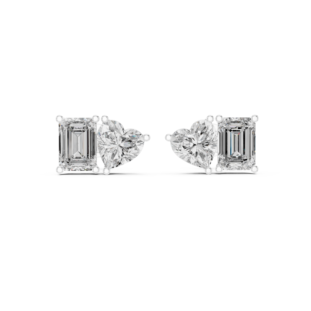  White Gold Emerald and Heart Toi et Moi Studs Detail View