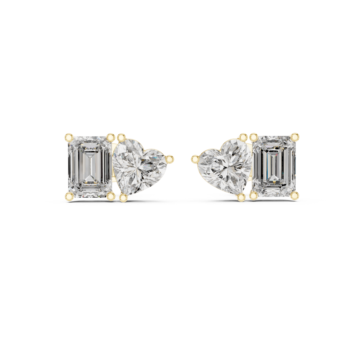  Gold Emerald and Heart Toi et Moi Studs Detail View