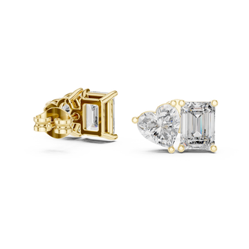 Gold Emerald and Heart Toi et Moi Studs Front View