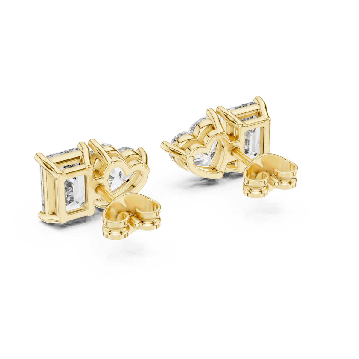 Gold Emerald and Heart Toi et Moi Studs Side View