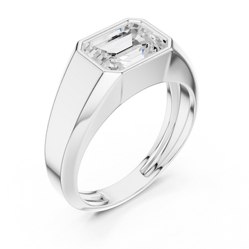 White Gold Emerald Bezel Signet Ring for Him Front View