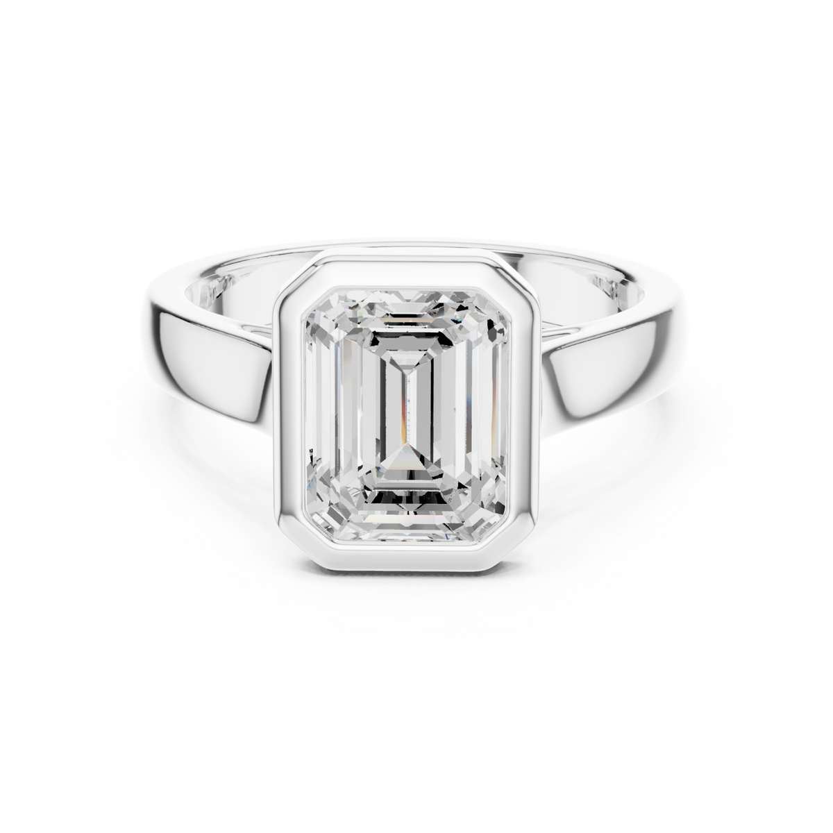 Emerald bezel solitaire engagement ring white gold detail view