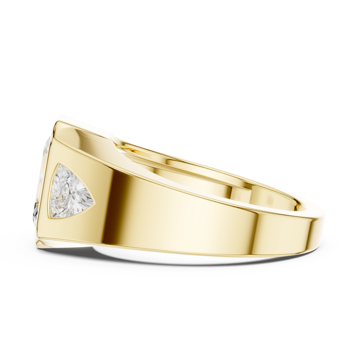  Gold Emerald Bezel Trillion Ring for Him Angle View