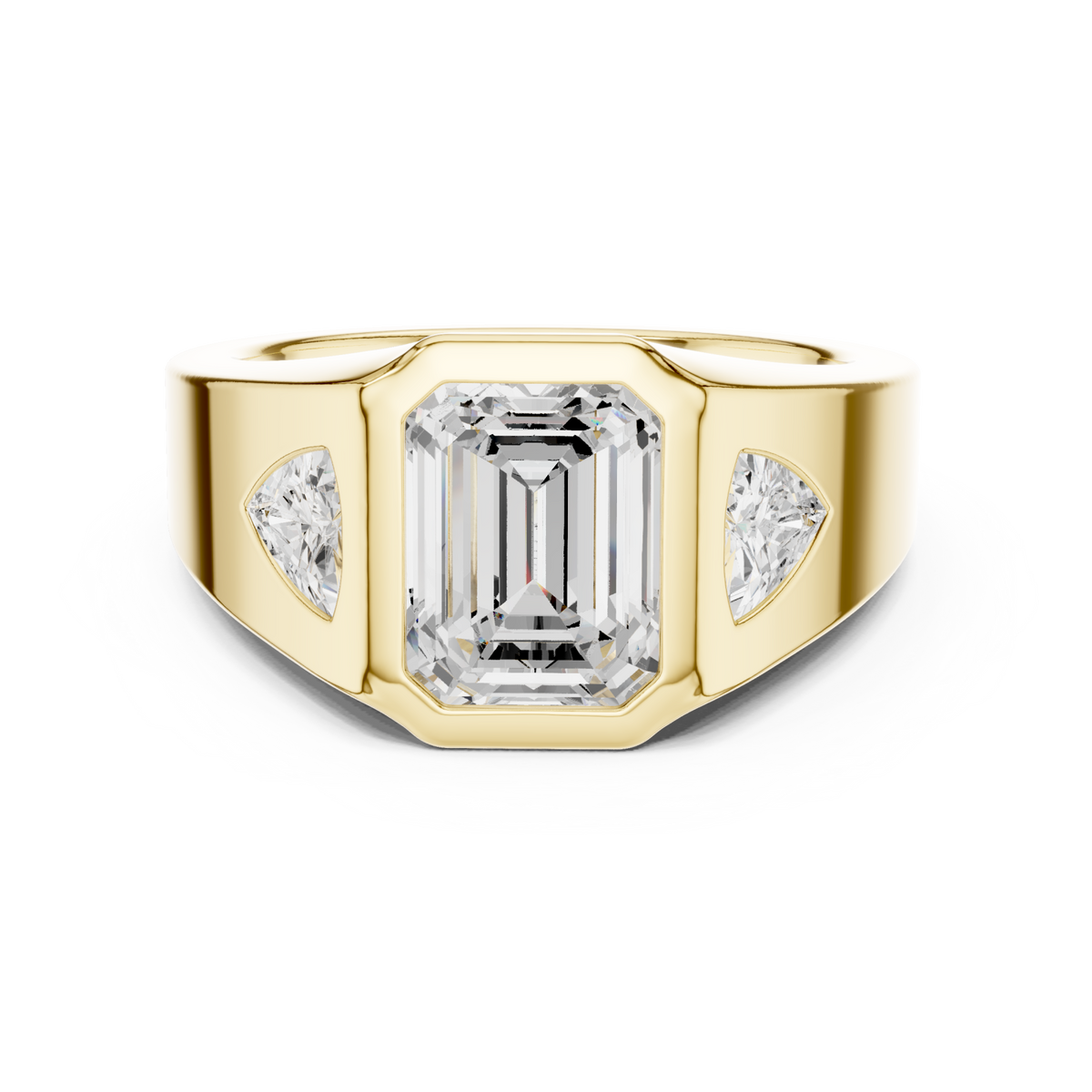  Gold Emerald Bezel Trillion Ring for Him Detail View