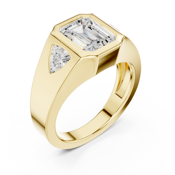 Gold Emerald Bezel Trillion Ring for Him Front View