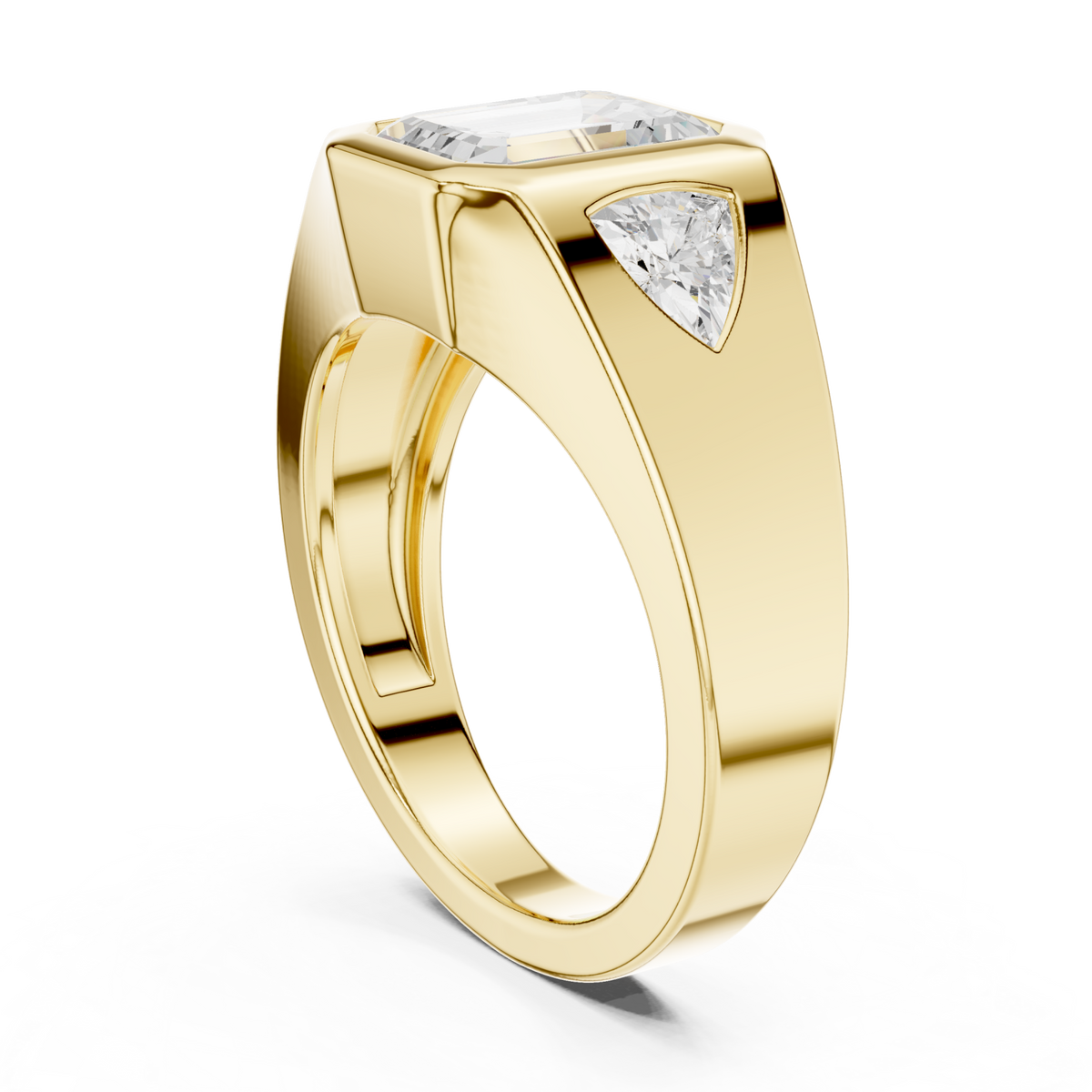  Gold Emerald Bezel Trillion Ring for Him Side View