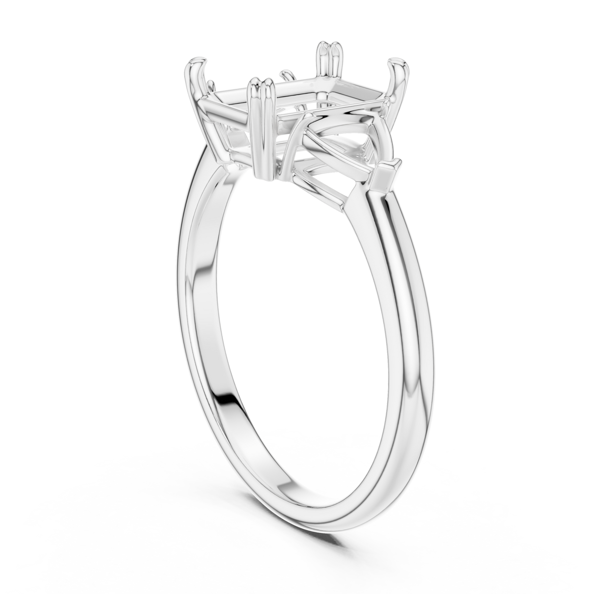 Emerald bold trillion three stone engagement ring white gold front view