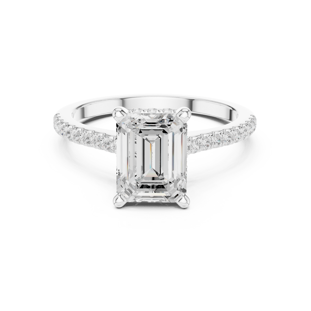 Emerald classic pave engagement ring white gold detail view