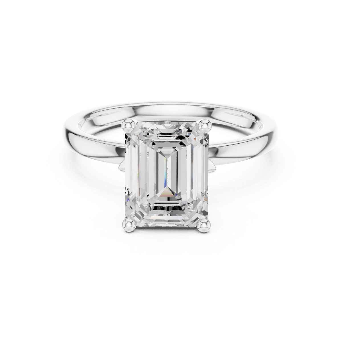 Emerald classic solitaire engagement ring white gold detail view