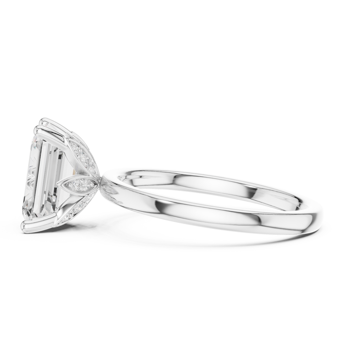 Emerald classic solitaire engagement ring white gold side view