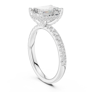 Emerald compass hidden halo pave engagement ring white gold front view