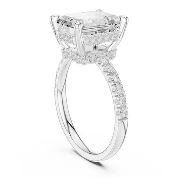 Emerald crown hidden halo pave engagement ring white gold front view