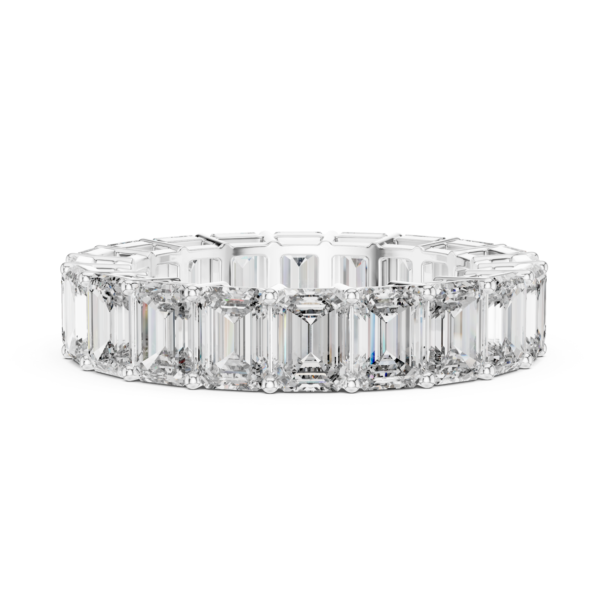 Emerald cut full eternity band white gold angle view