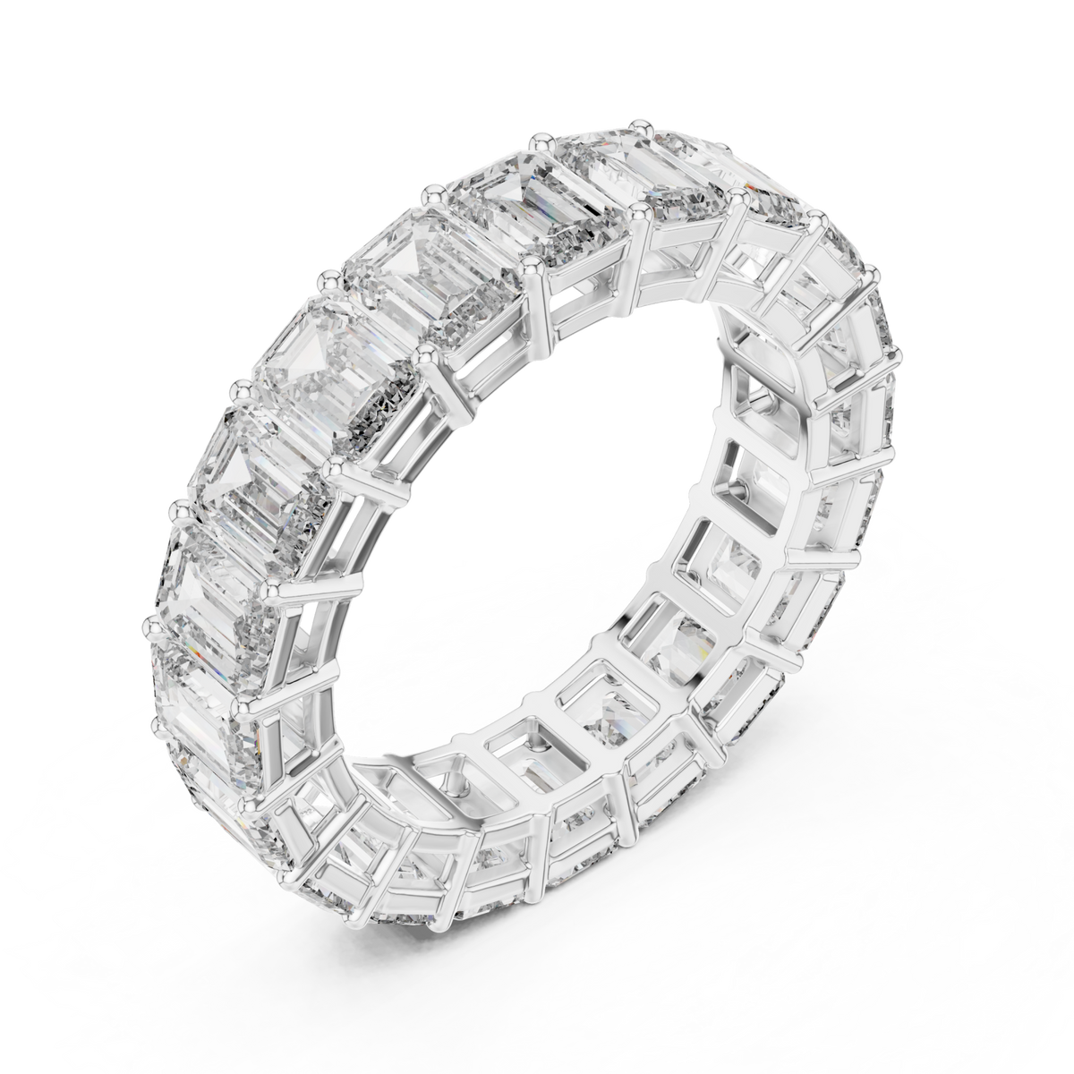 Emerald cut full eternity band white gold front view