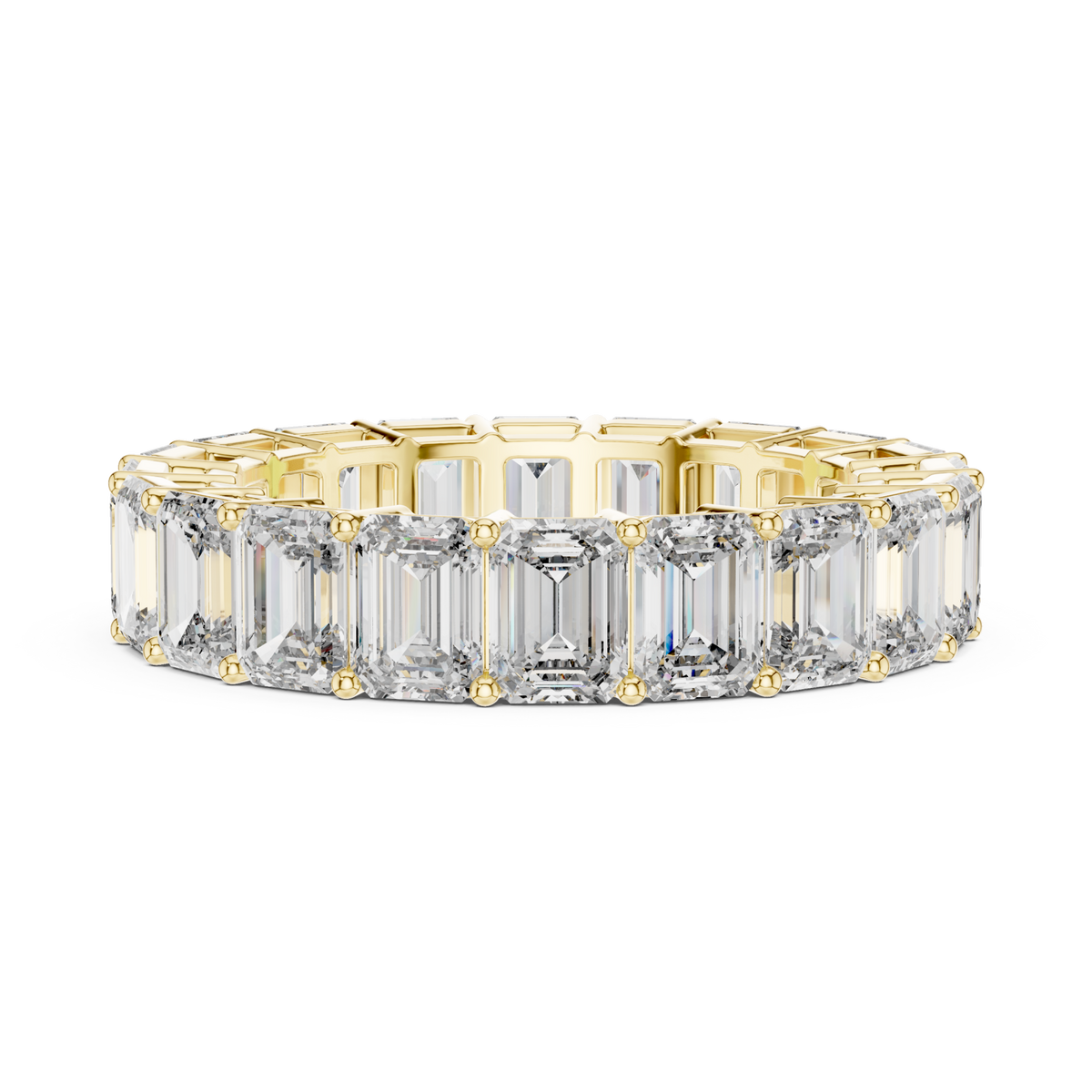 Emerald cut full eternity band yellow gold angle view