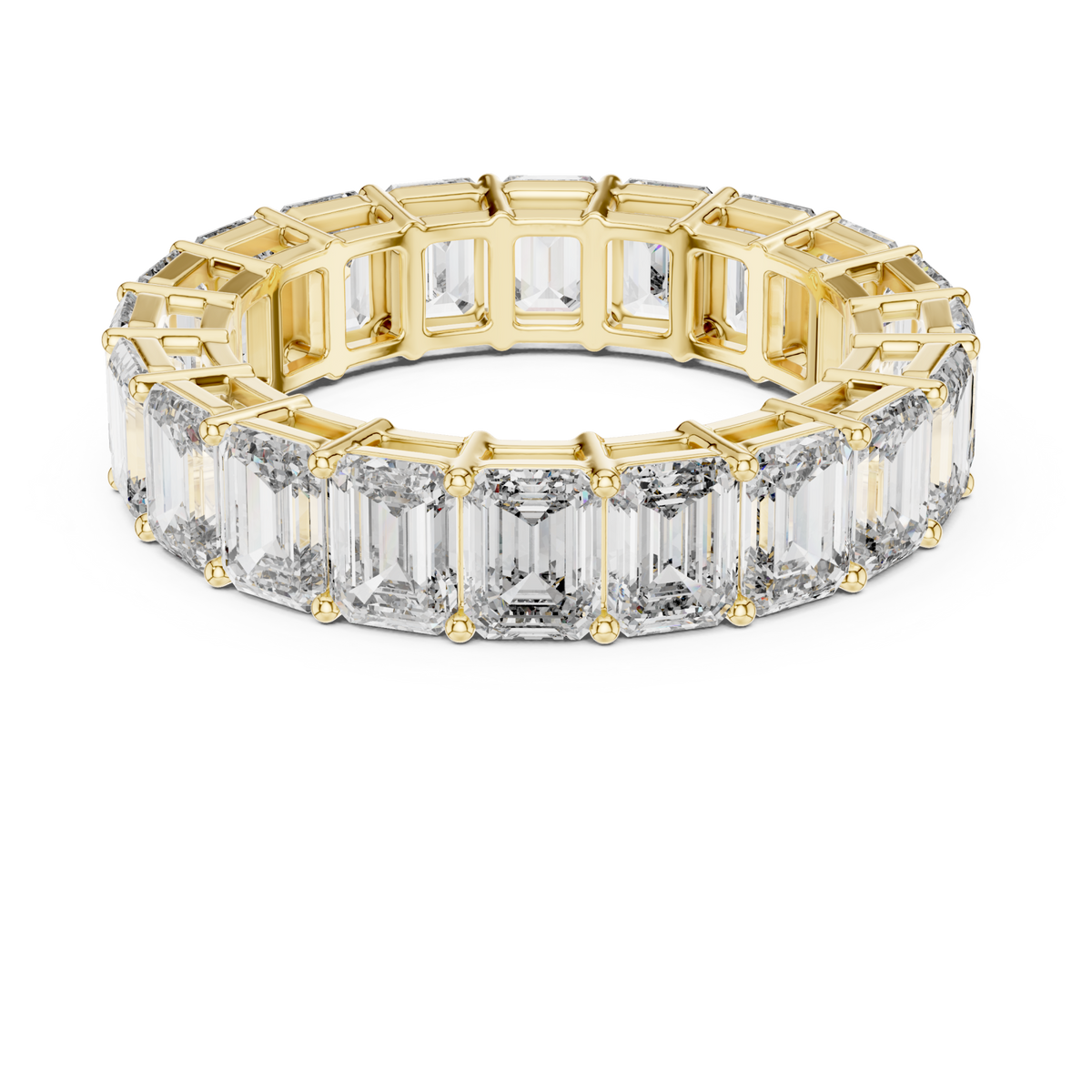 Emerald cut full eternity band yellow gold detail view