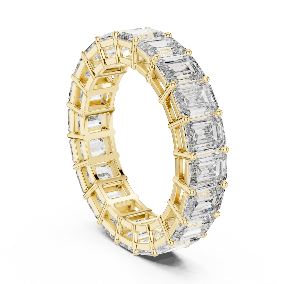 Emerald cut full eternity band yellow gold side view