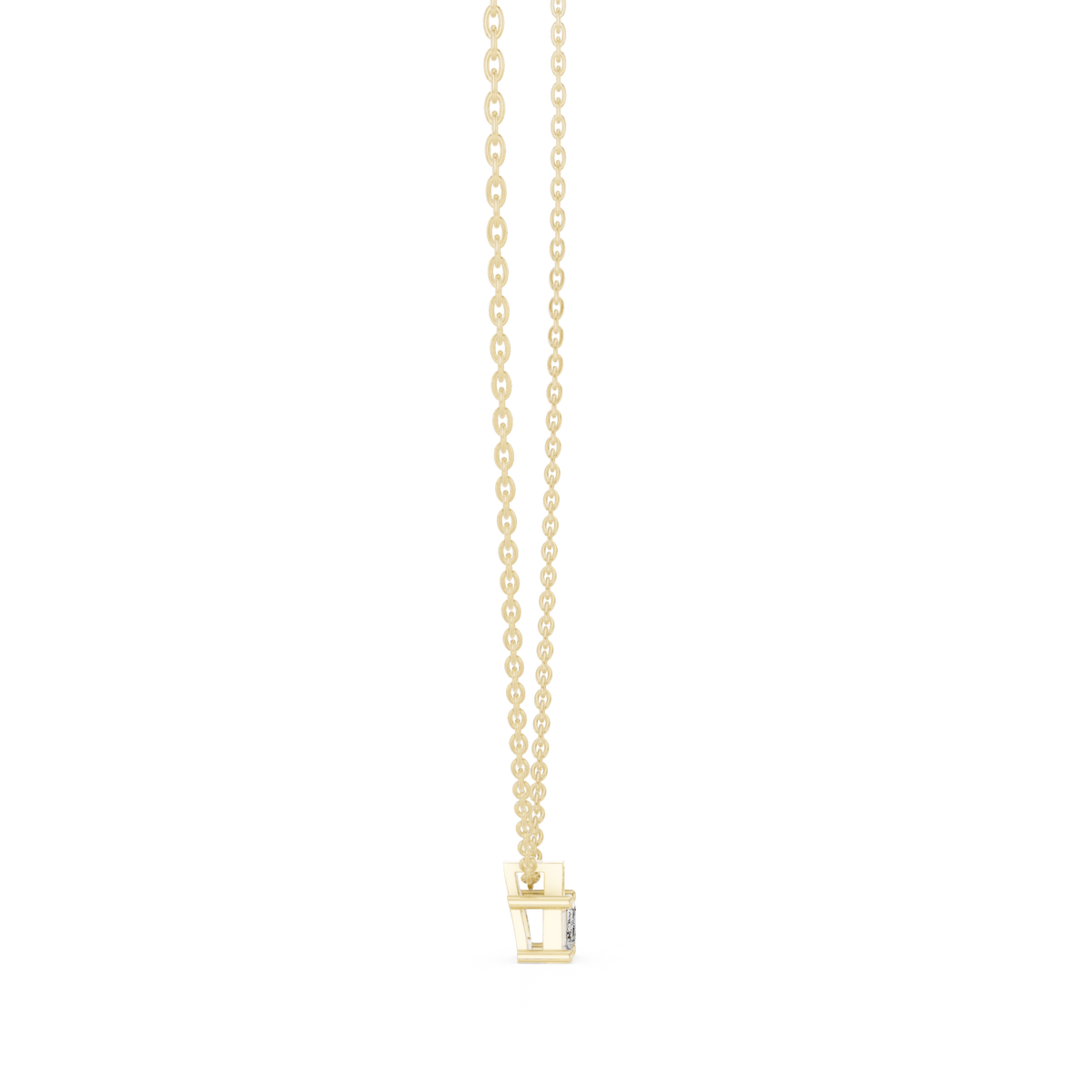 Emerald cut solitaire pendant with round accent yellow gold side view