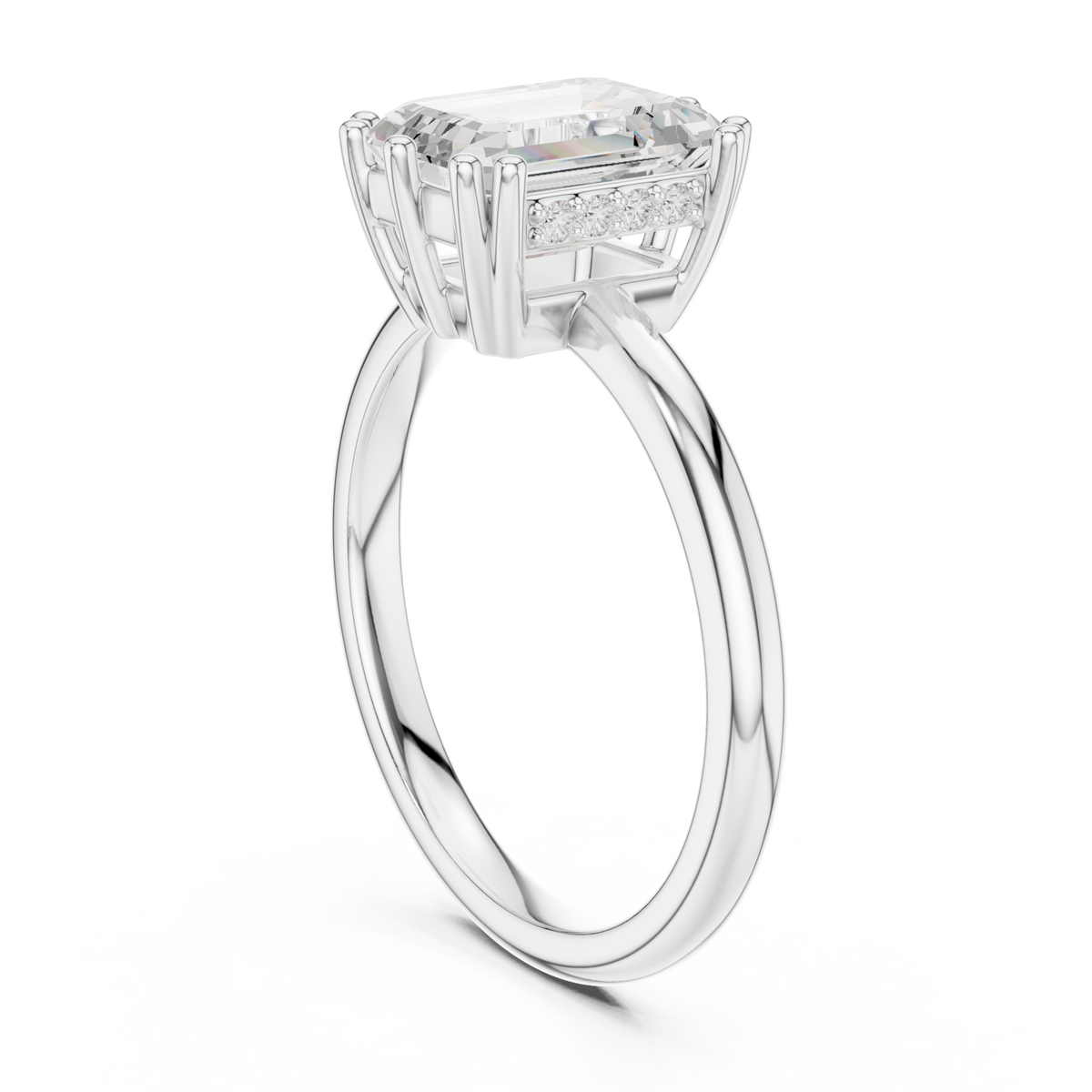 Emerald eight-prong crown solitaire engagement ring white gold front view