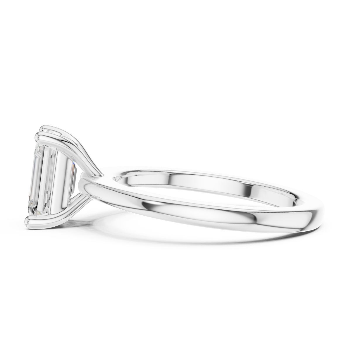Emerald flat-edge solitaire engagement ring white gold side view