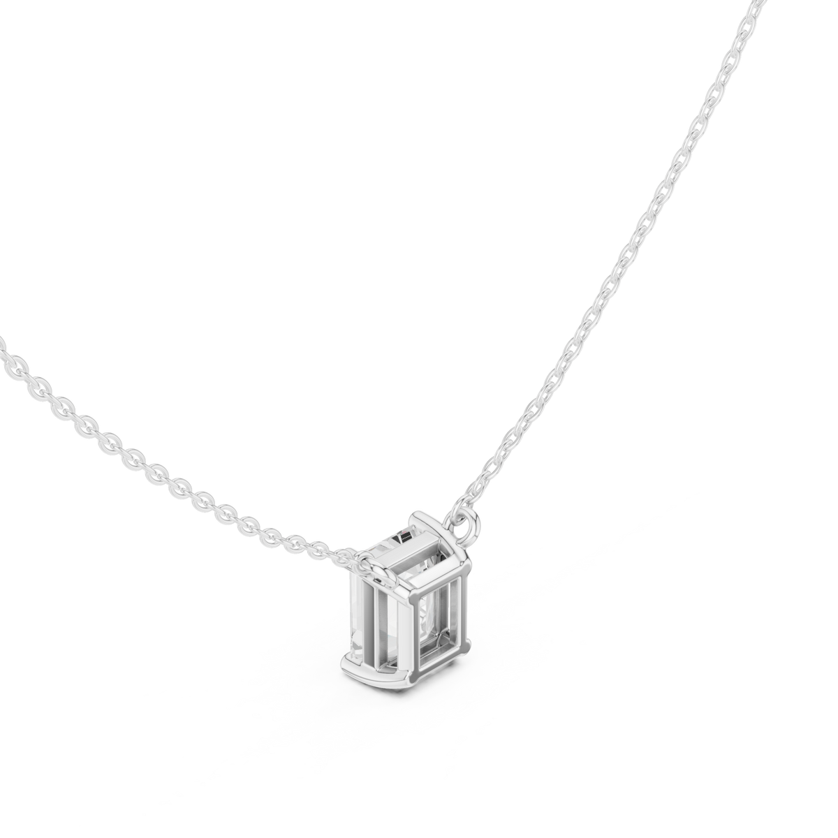 Emerald floating solitaire pendant white gold angle view