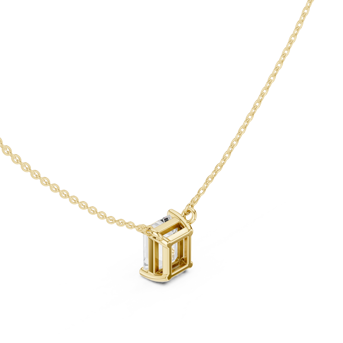 Emerald floating solitaire pendant yellow gold front view