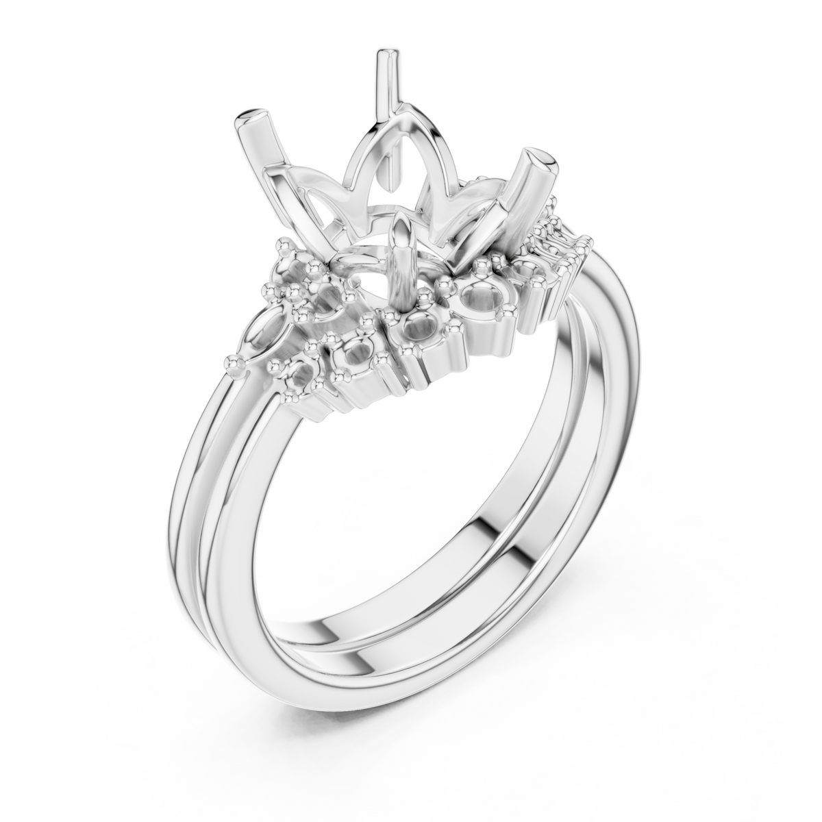 Emerald floral cluster bridal set white gold angle view