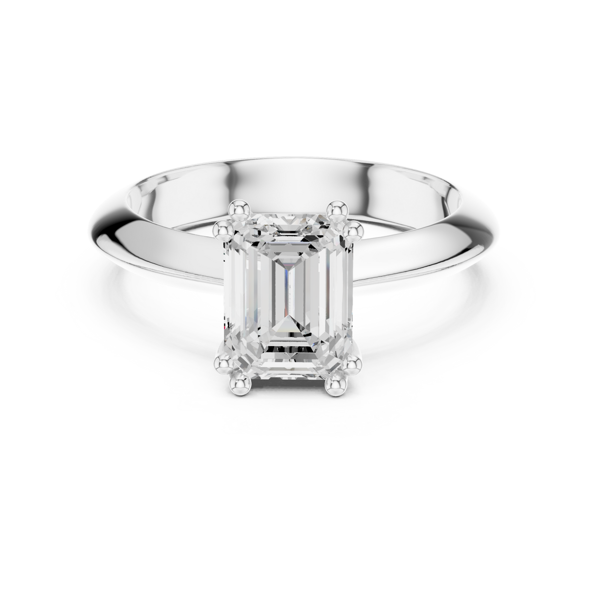 Emerald knife-edge solitaire engagement ring white gold detail view