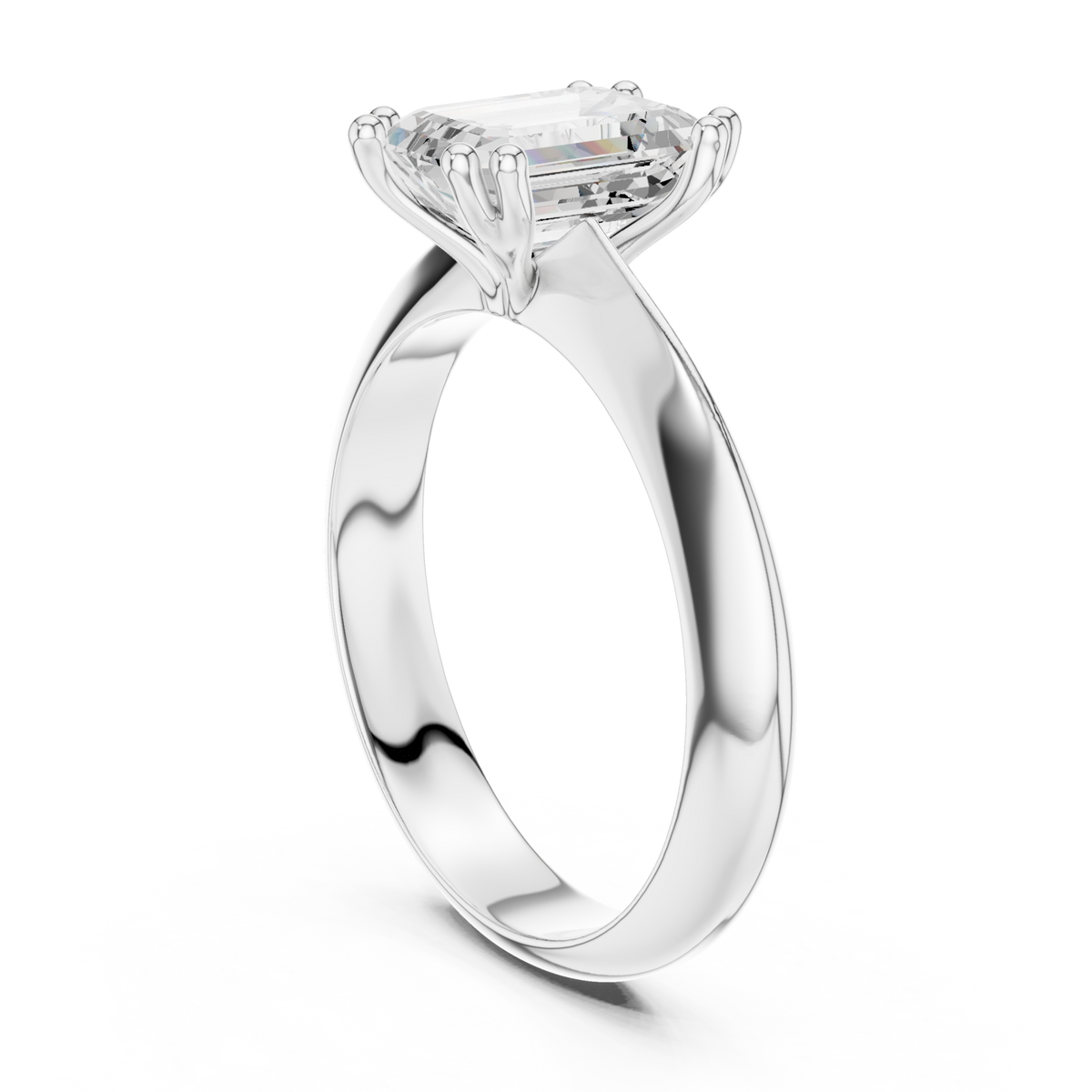 Emerald knife-edge solitaire engagement ring white gold front view
