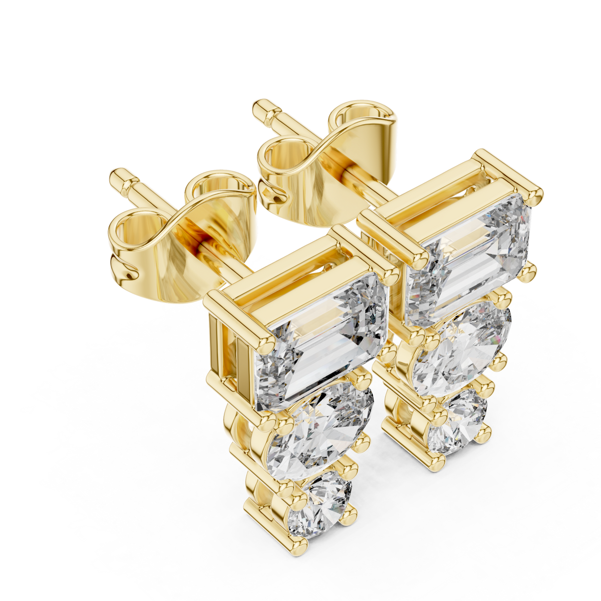  Gold Emerald, Oval and Round Graduated Studs Angle View