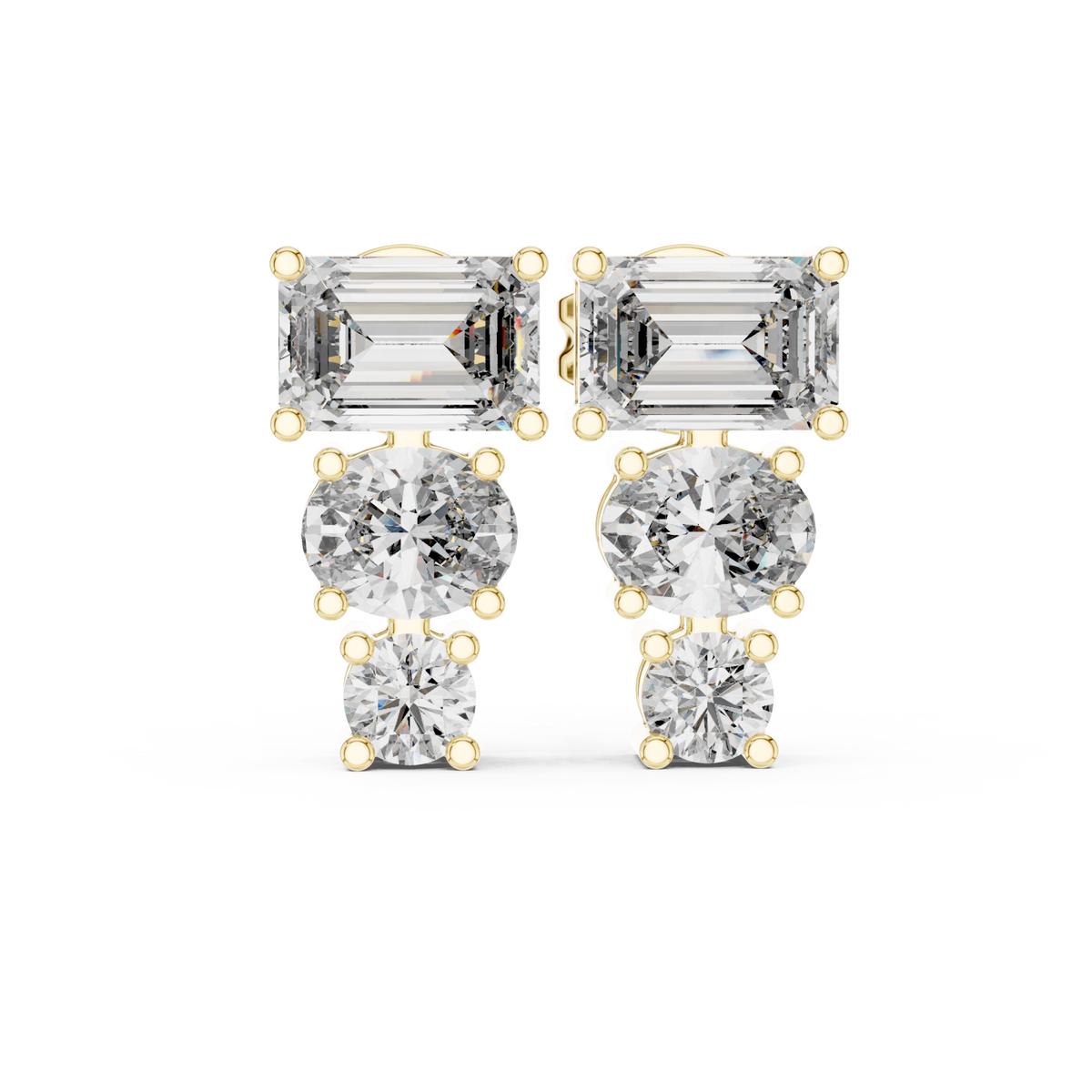  Gold Emerald, Oval and Round Graduated Studs Detail View
