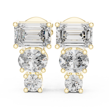 Gold Emerald, Oval and Round Graduated Studs Front View