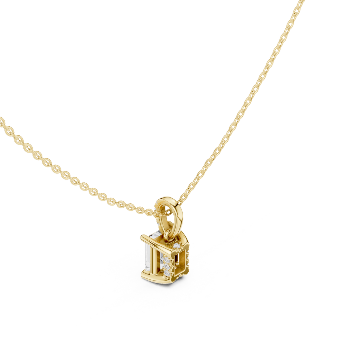 Emerald pave bail solitaire pendant yellow gold front view