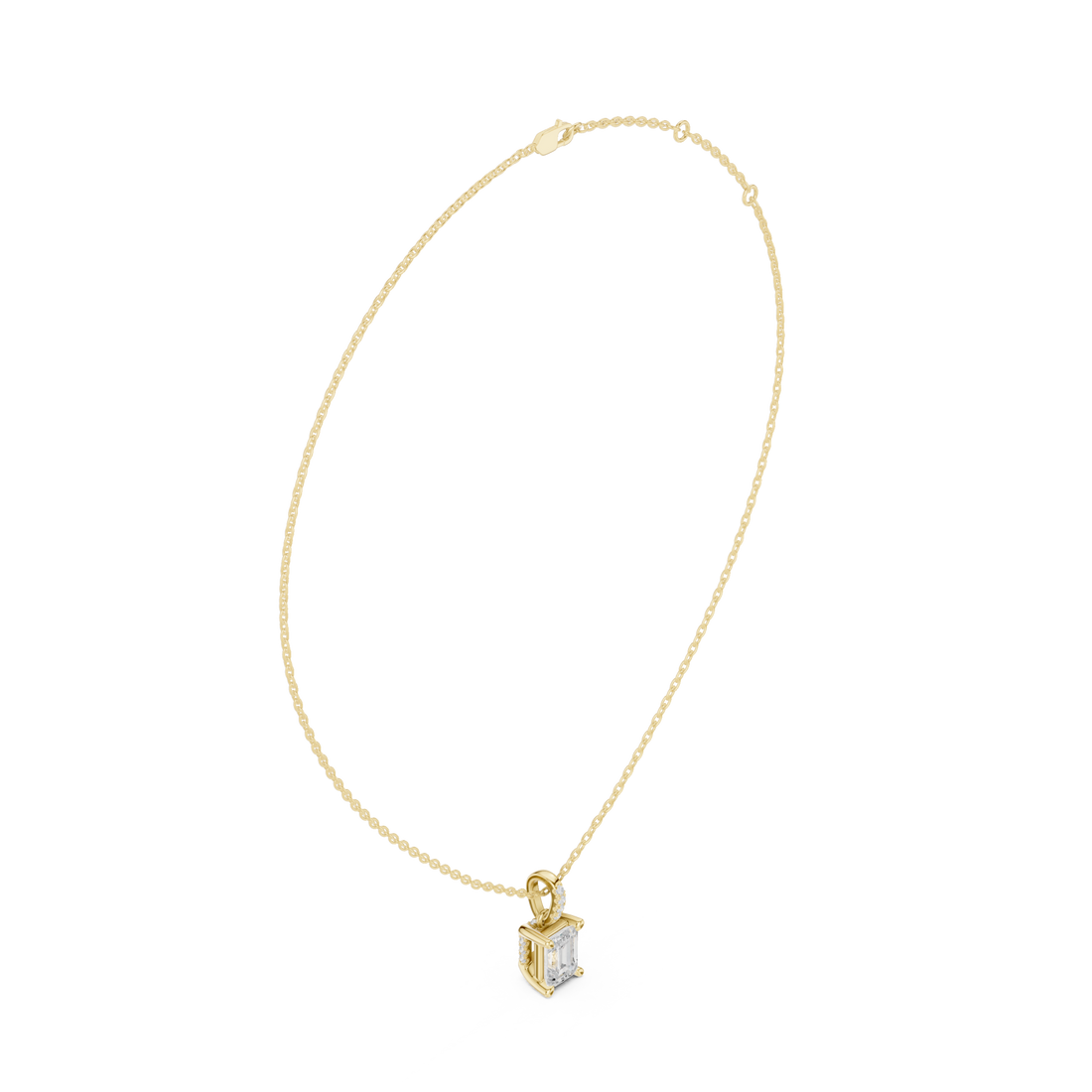 Emerald pave bail solitaire pendant yellow gold front view