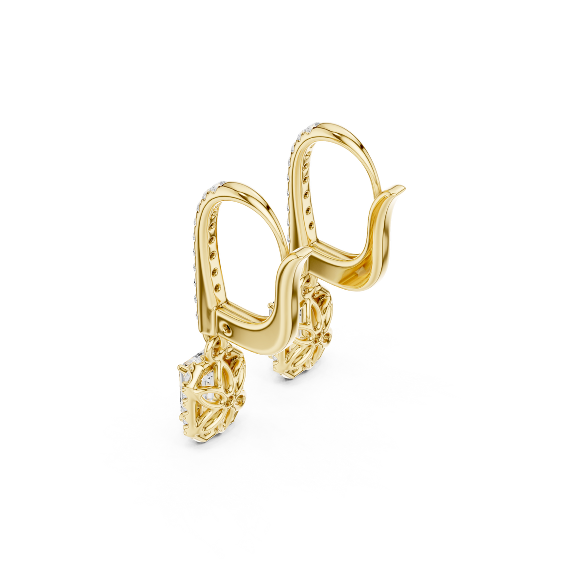  Gold Emerald Pave Bar Halo Drop Earrings Angle View