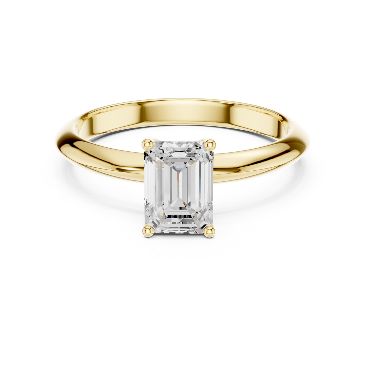 Emerald petite solitaire engagement ring yellow gold detail view