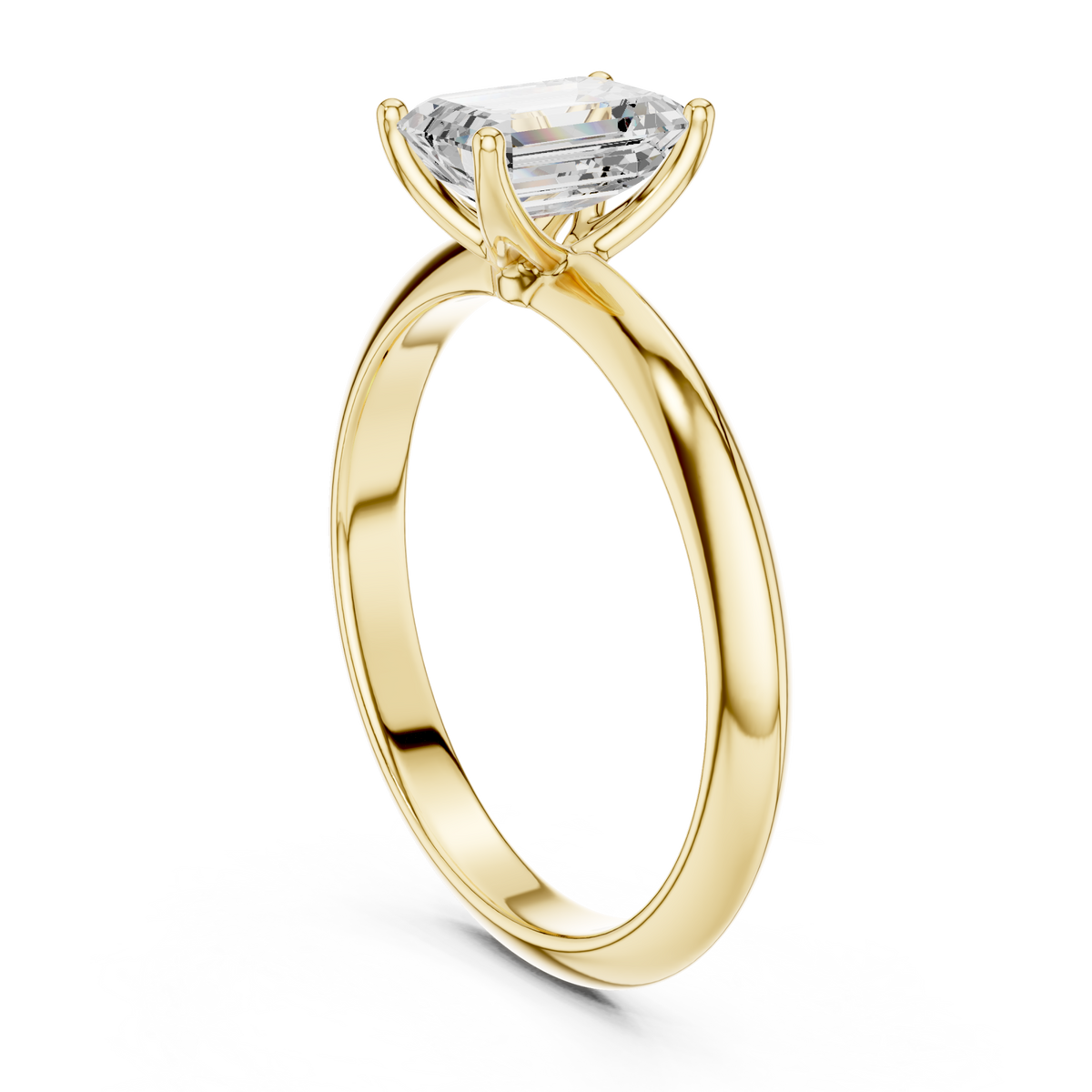 Emerald petite solitaire engagement ring yellow gold front view