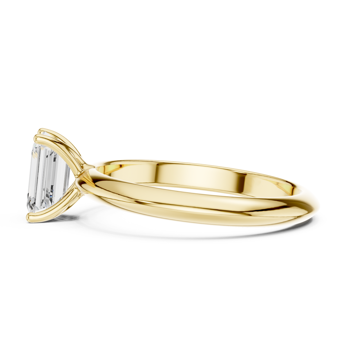 Emerald petite solitaire engagement ring yellow gold side view