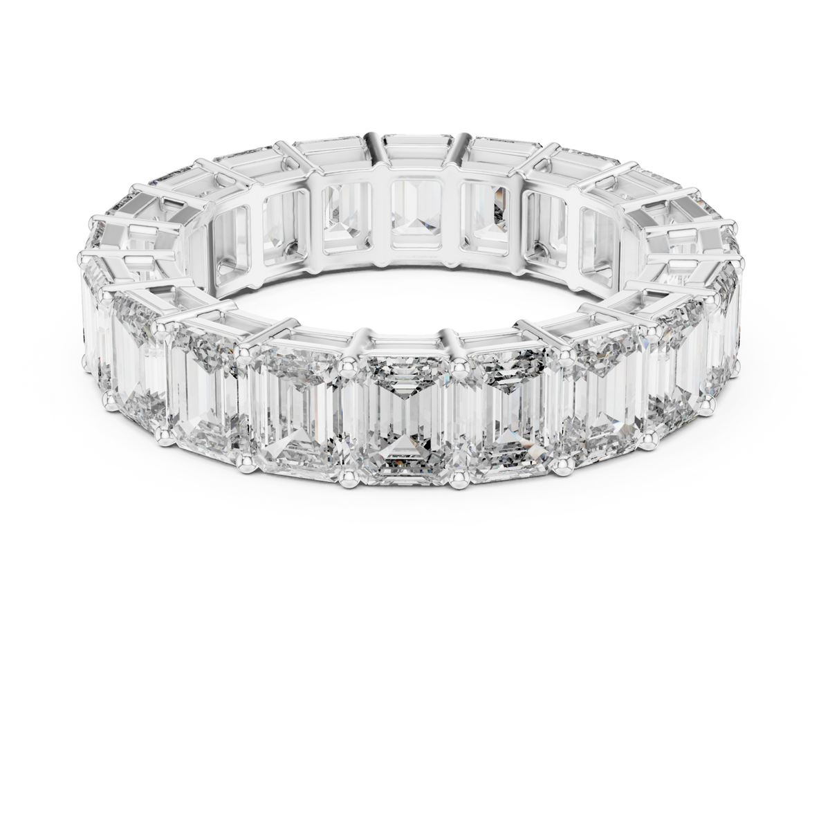 Emerald shared prong full eternity band white gold detail view