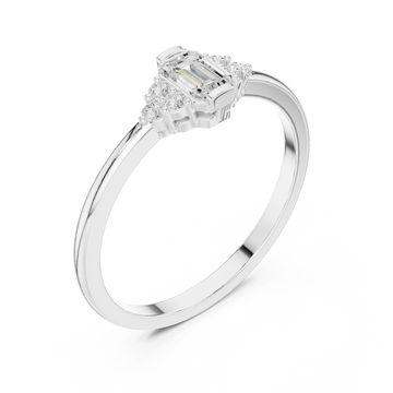 Emerald side cluster solo ring white gold front view