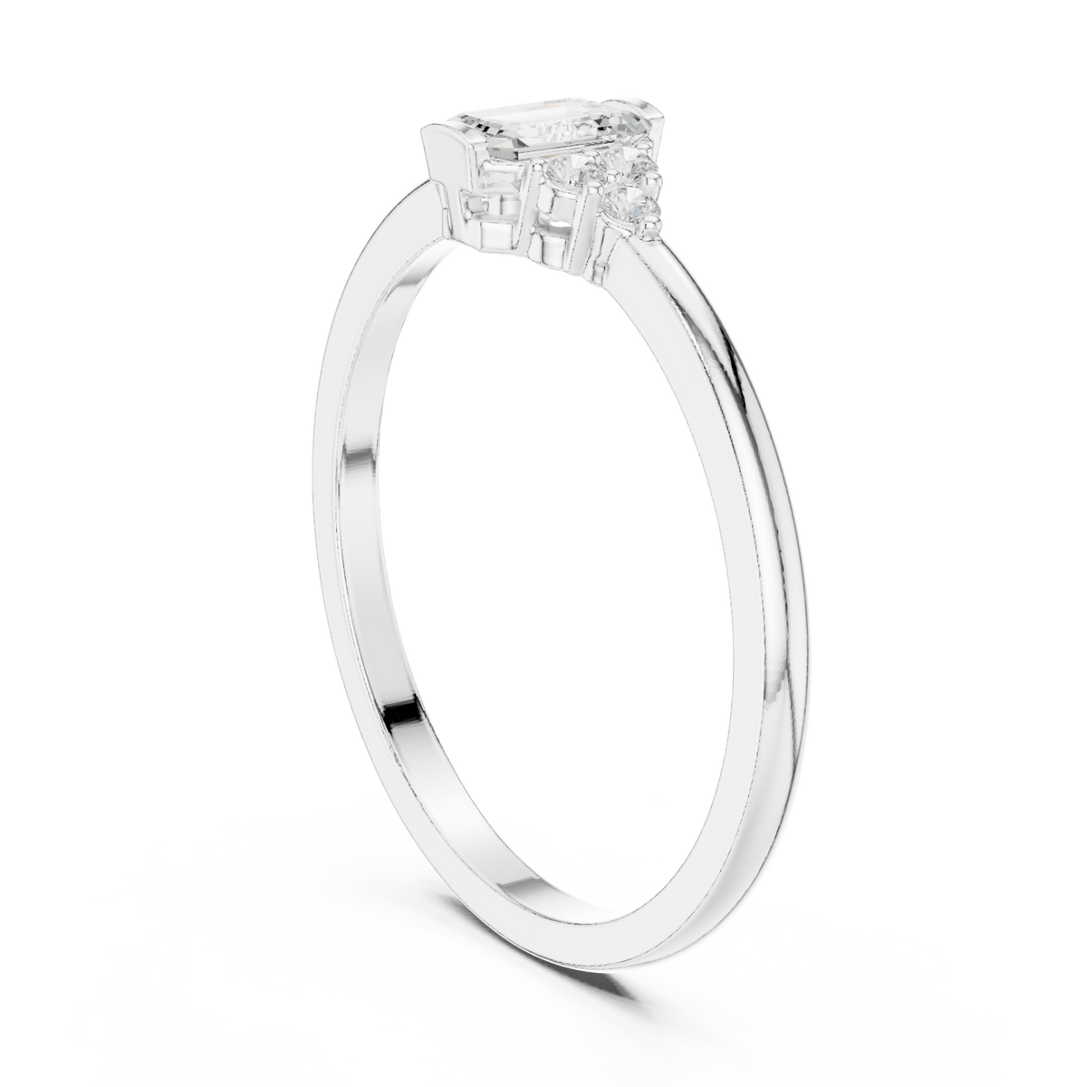 Emerald side cluster solo ring white gold side view